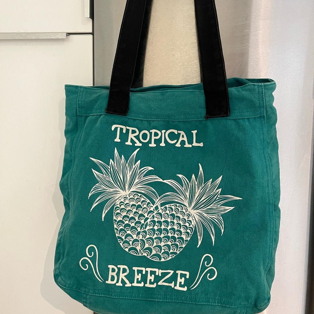 Pineapple 🍍 Canvas Tote Bag Beach Picnic Tropical Breeze Turquoise Blue Green S - Picture 2 of 5